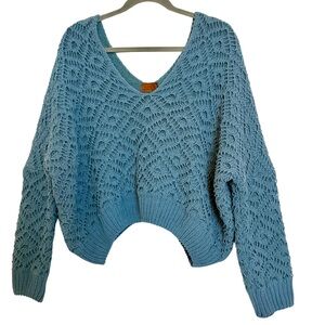 POL Textured Chenille Cropped Sweater Sz Medium Oversized Teal Slouchy